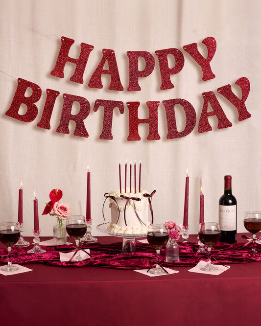 Happy Birthday Banner - 5 ft burgundy glitter banner