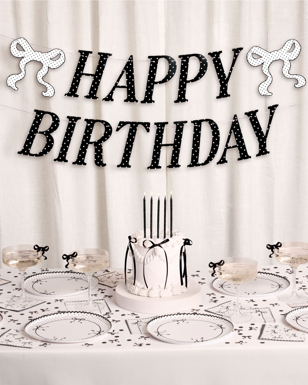 Polka Dot Birthday Banner - black + white pre strung banner