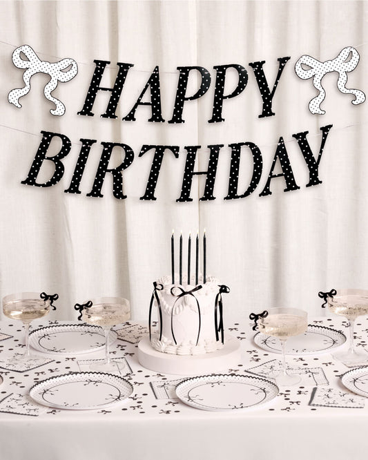 Polka Dot Birthday Banner - black + white pre strung banner