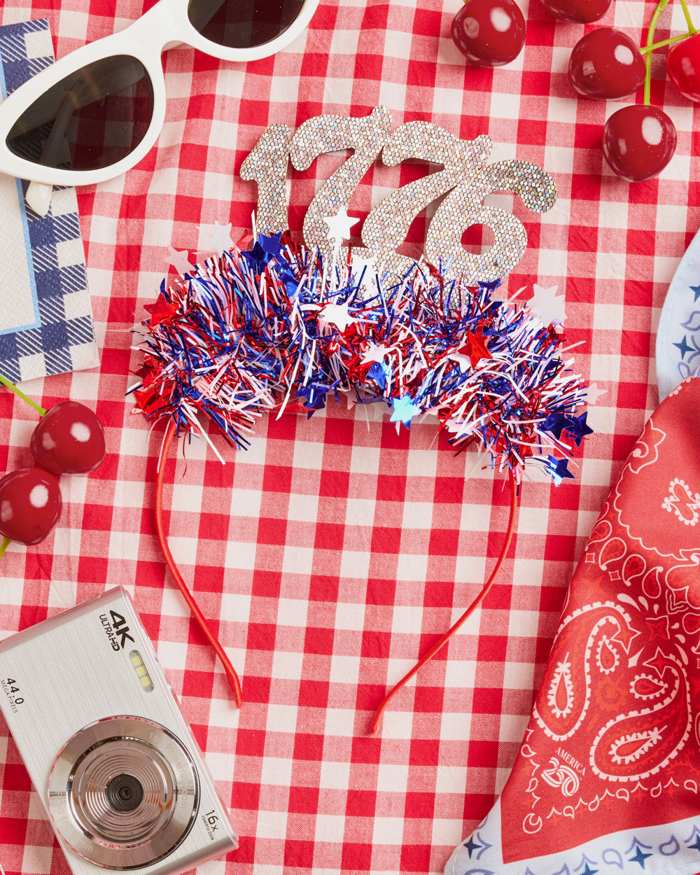 America 250 Headband - patriotic tinsel headband