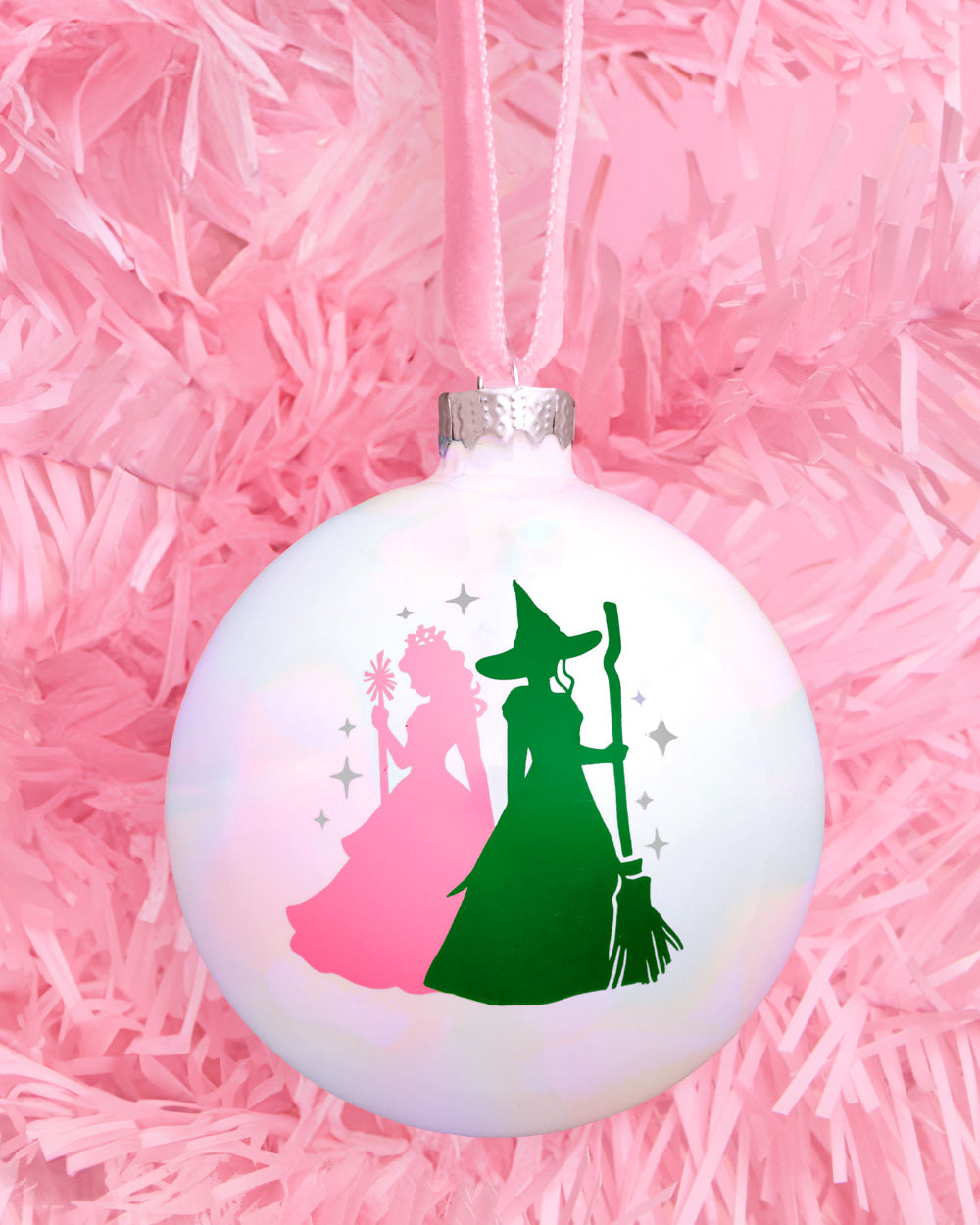 Pink Goes Good w. Green Ornament - iridescent ornament