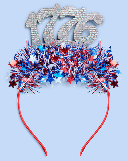 America 250 Headband - patriotic tinsel headband