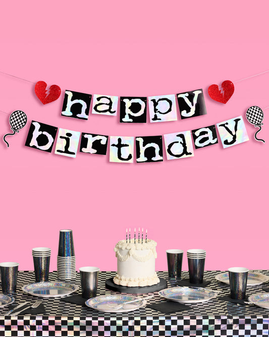 Emo Birthday Banner - iridescent foil banner