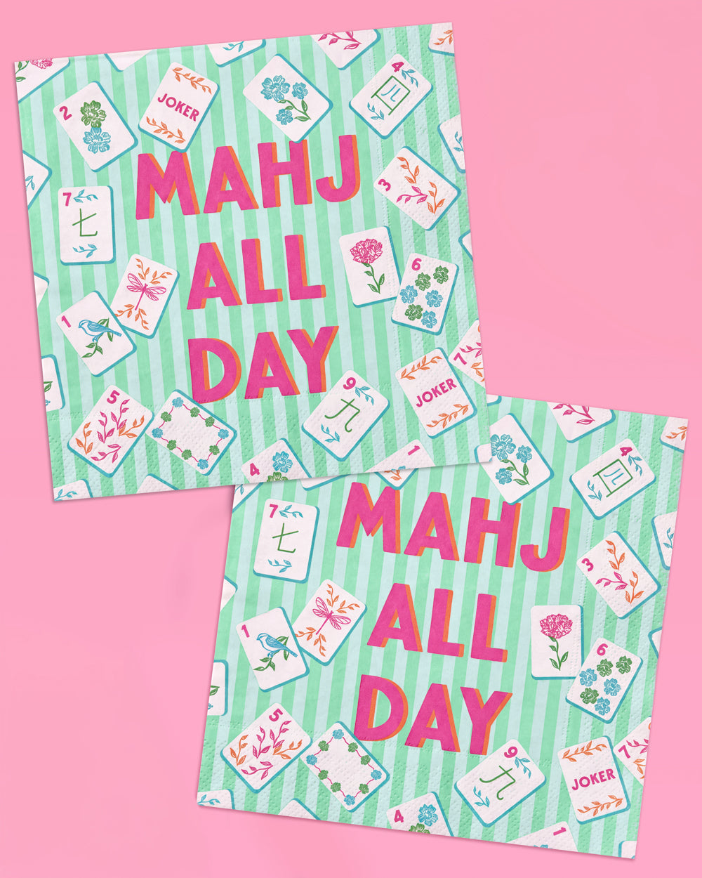 Mahj All Day Cocktail Napkins - pink + teal stripes