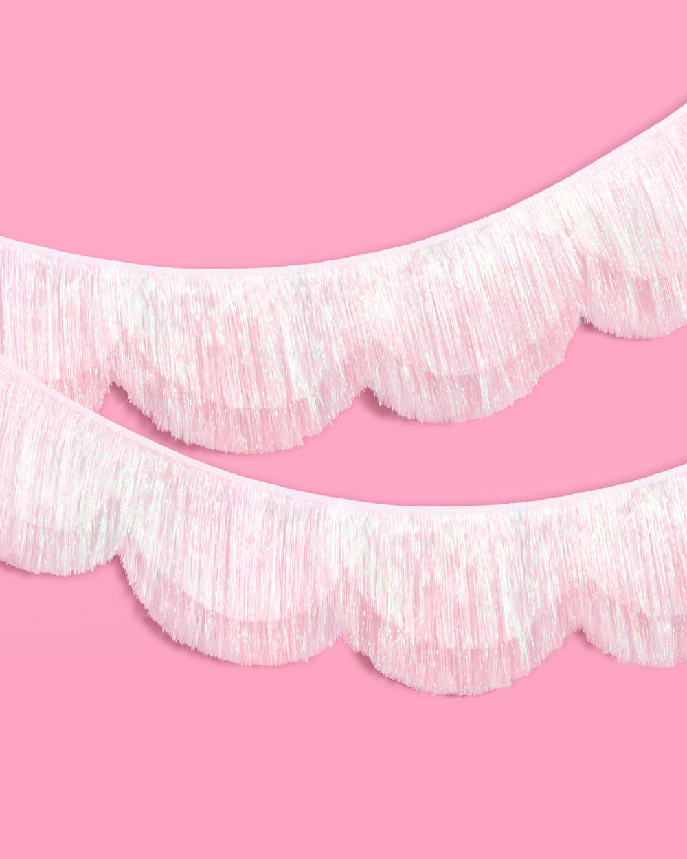 Iridescent Scallop Fringe - layered tinsel banner