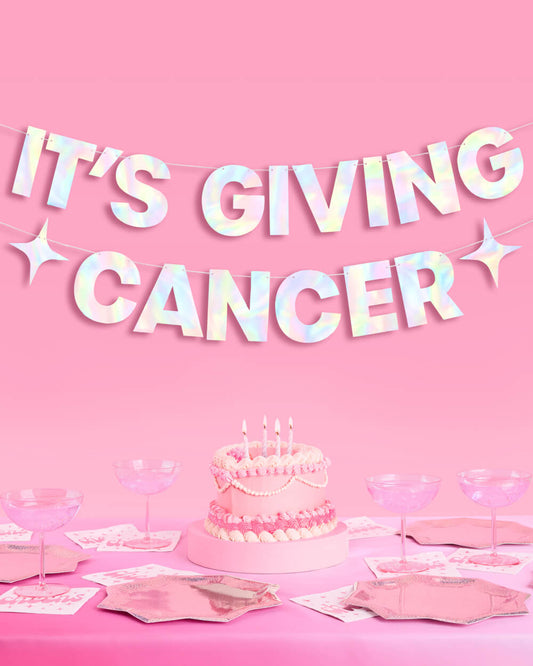 It's Giving Cancer Banner - iridescent foil banner