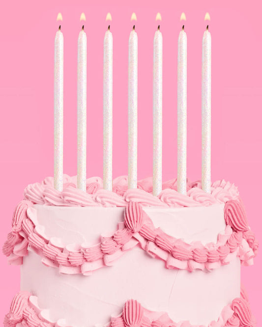 White Glitter Candles - 10 glitter candles