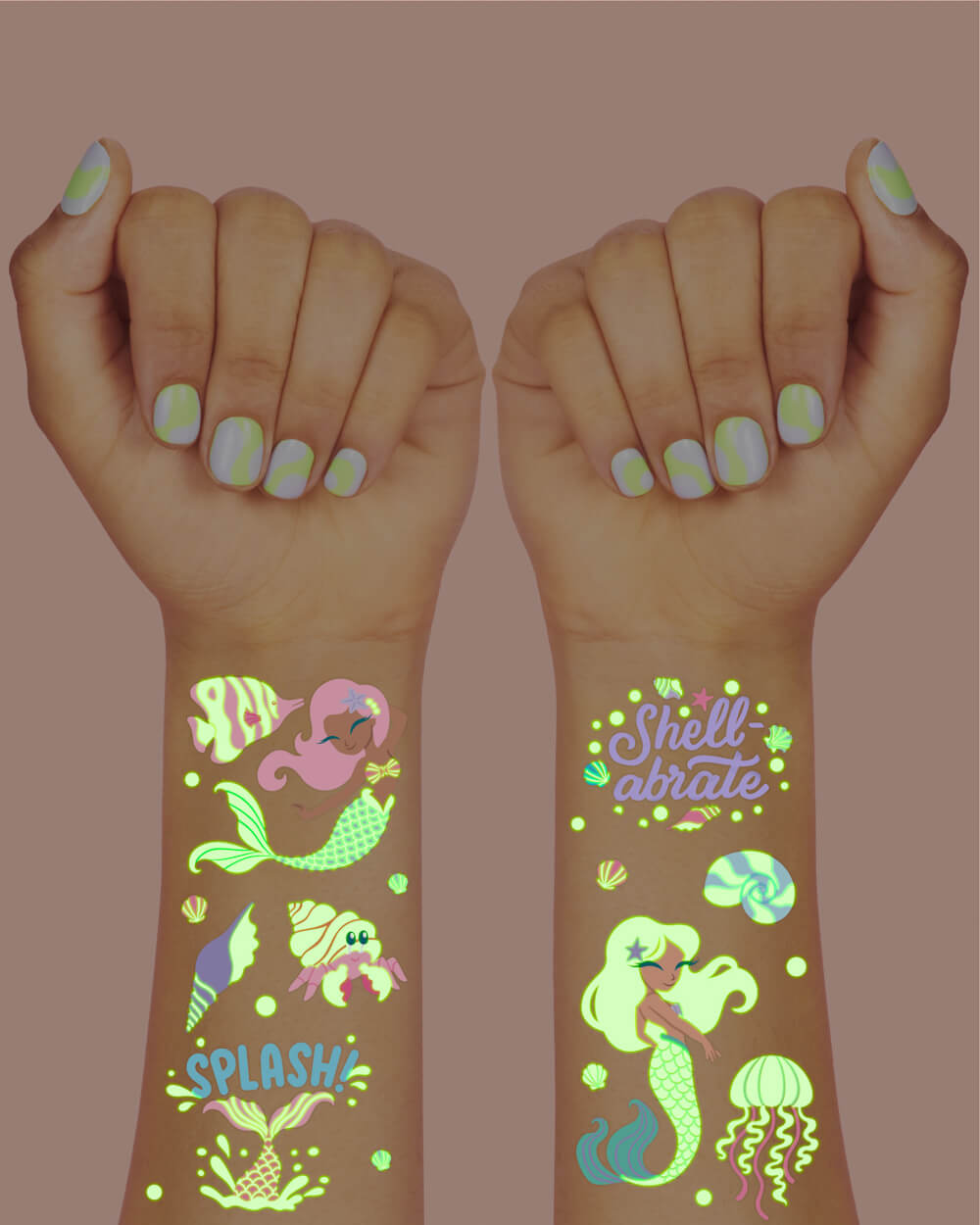 Mermaid Glo Tats - 48 glow in the dark tattoos