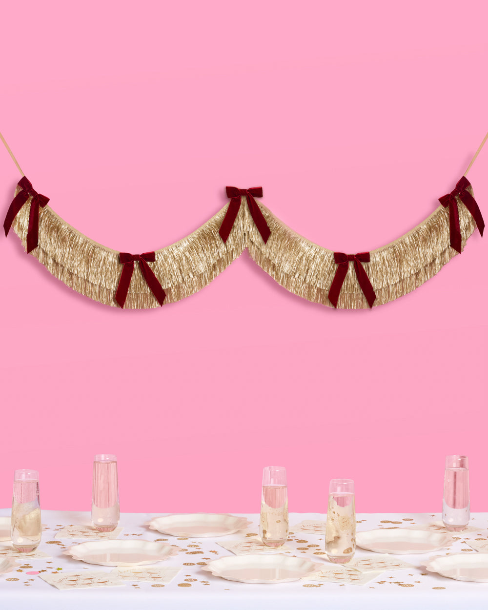 Golden Bow Fringe - layered fringe + velvet bows