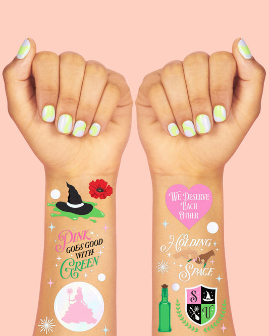 Pink Goes Good w. Green Tats - 50 temporary tattoos