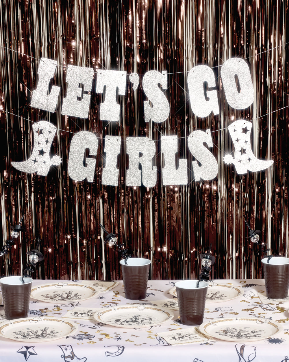 Let's Go Girls Banner - silver glitter banner