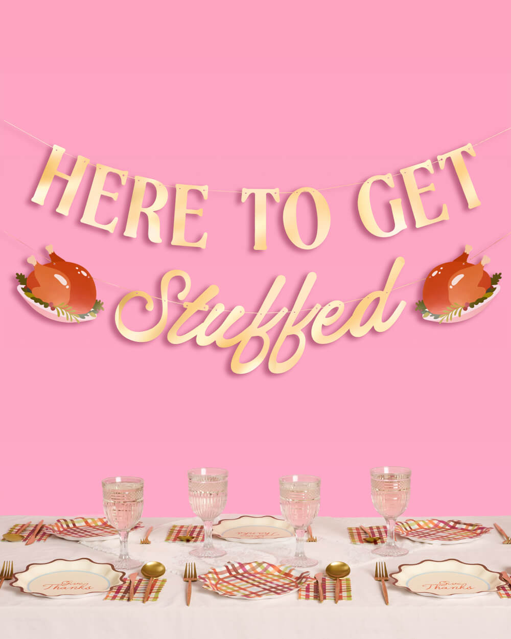 Here to Get Stuffed Banner - gold foil banner