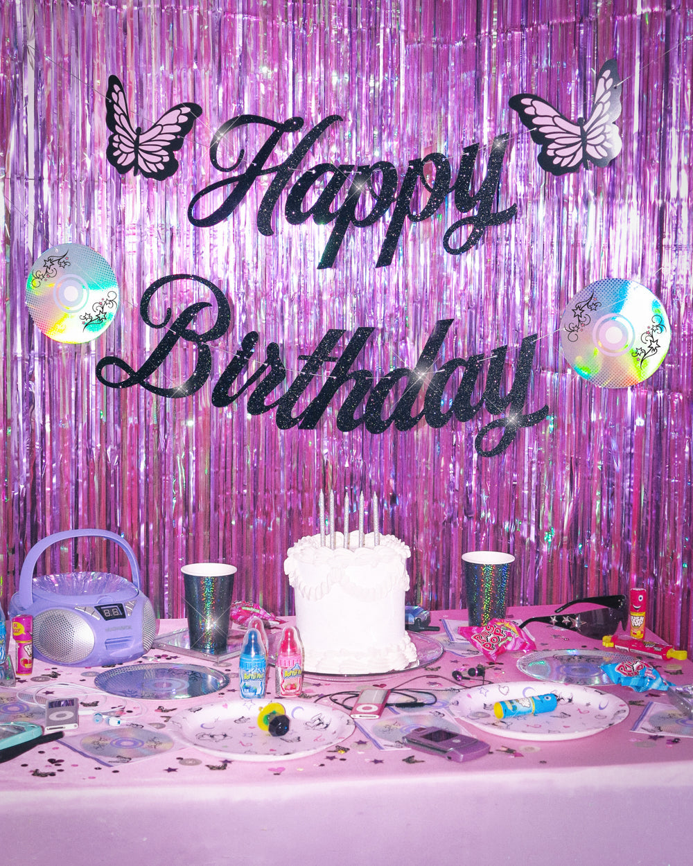 Y2K Birthday Banner - black glitter banner