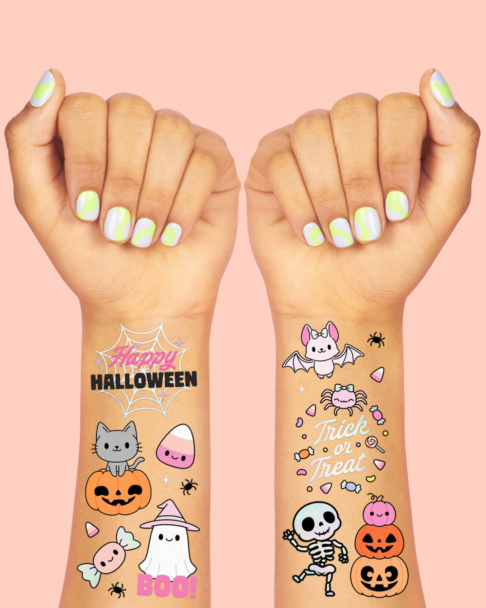 Pink Halloween Kawaii Tattoos - 50 temporary tattoos