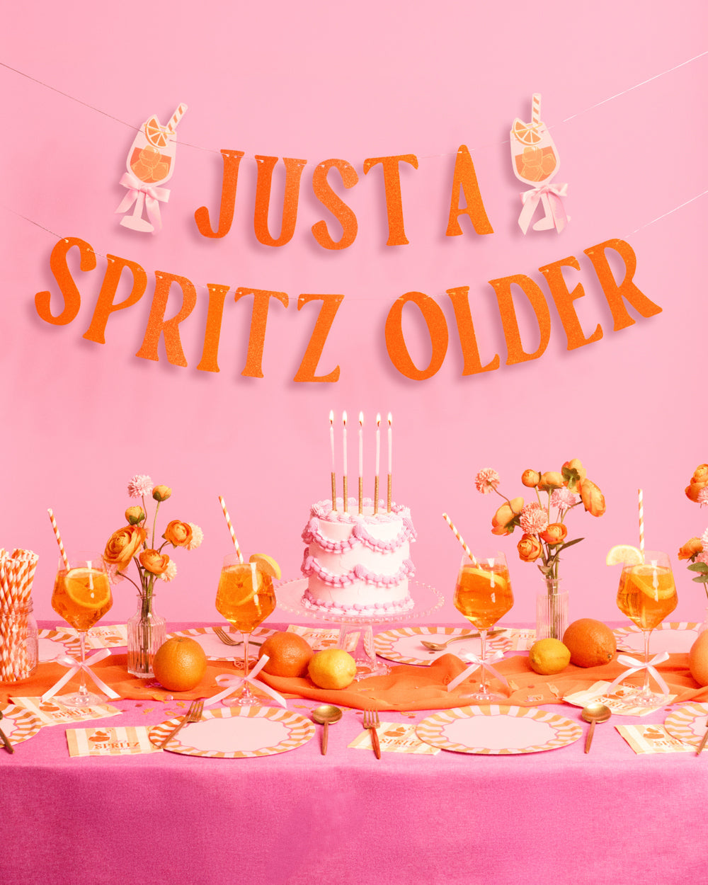 Just A Spritz Older Banner - orange glitter banner