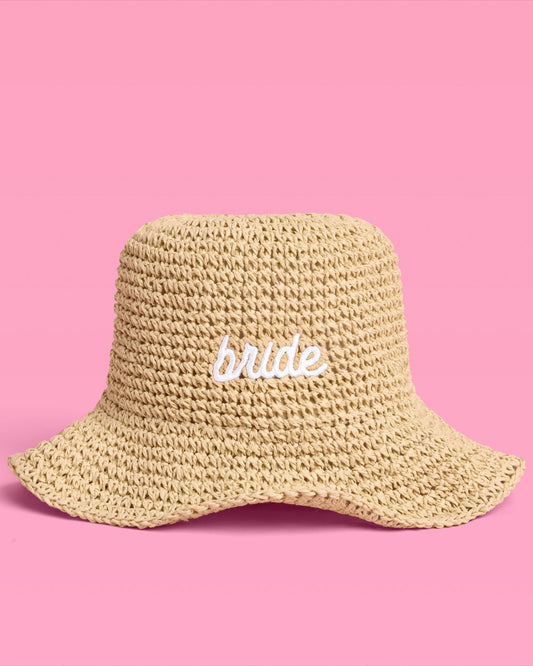 Straw Bride Bucket Hat - embroidered hat