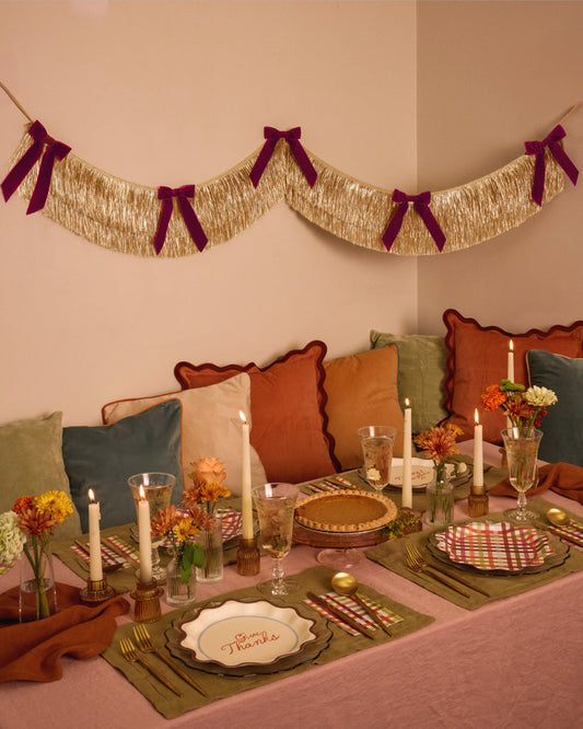 Golden Bow Fringe - layered fringe + velvet bows