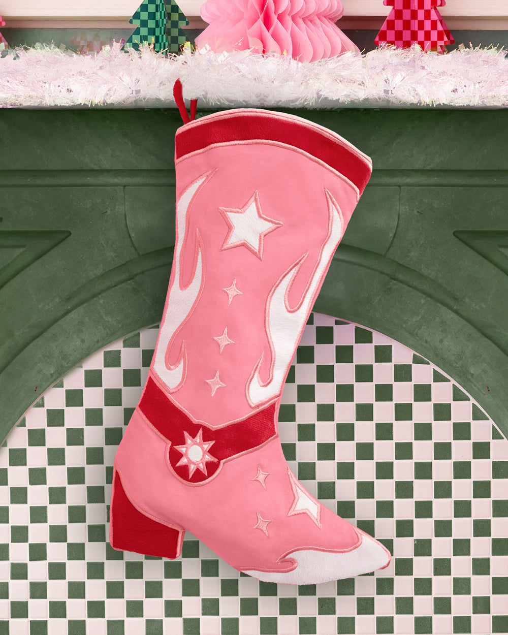Cowgirl Boot Stocking - pink and red stocking