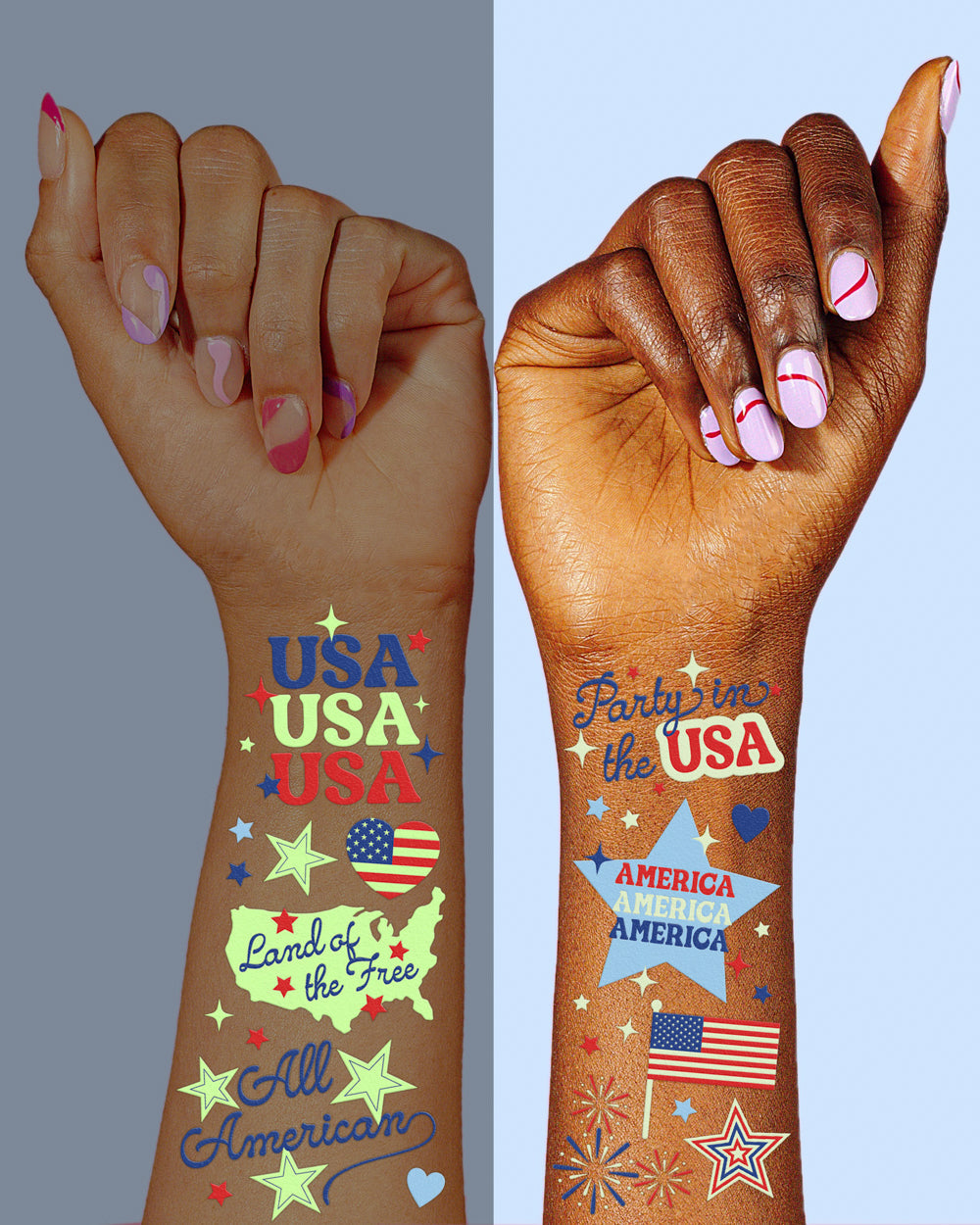 Fourth of July Tattoos - 2 sheets glow in the dark tattoos