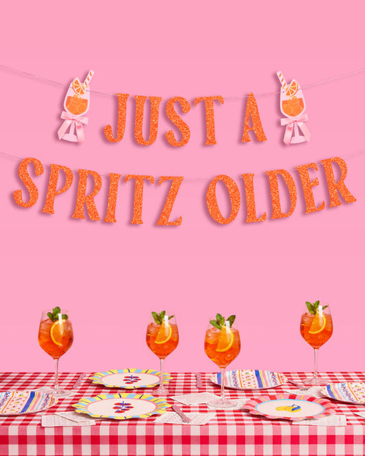 Just A Spritz Older Banner - orange glitter banner