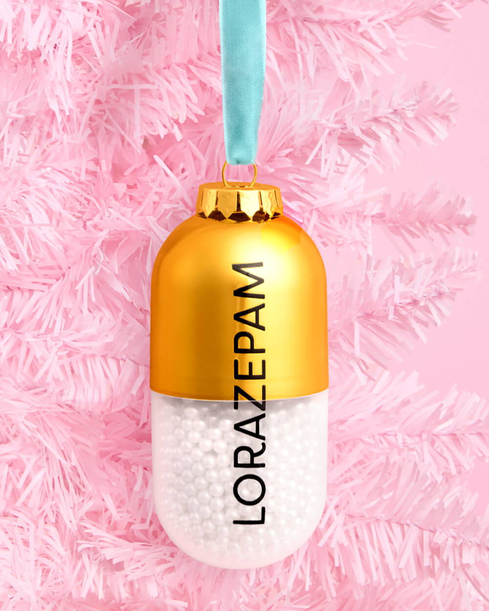 Lorazepam Ornament - gold and clear ornament