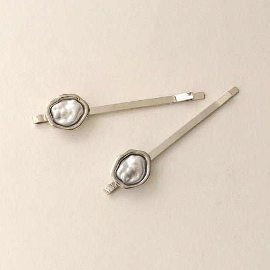 Freshwater Pearl Metal Hair Bobby Pins | Silver