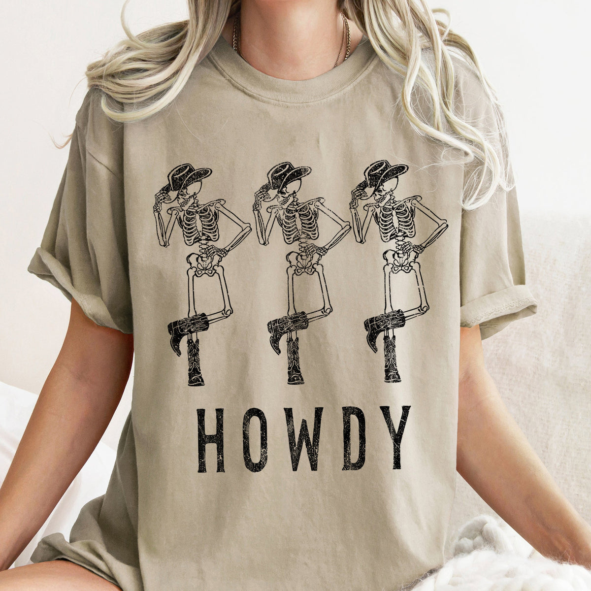 Howdy Skeletons Retro Western Halloween Comfort Colors Tshirt
