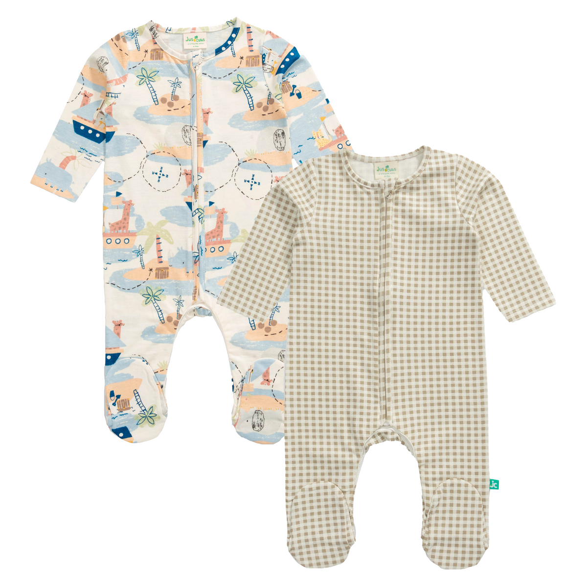 Beige Summer Sleepsuit with Footies for Baby Boys - Pack of 2