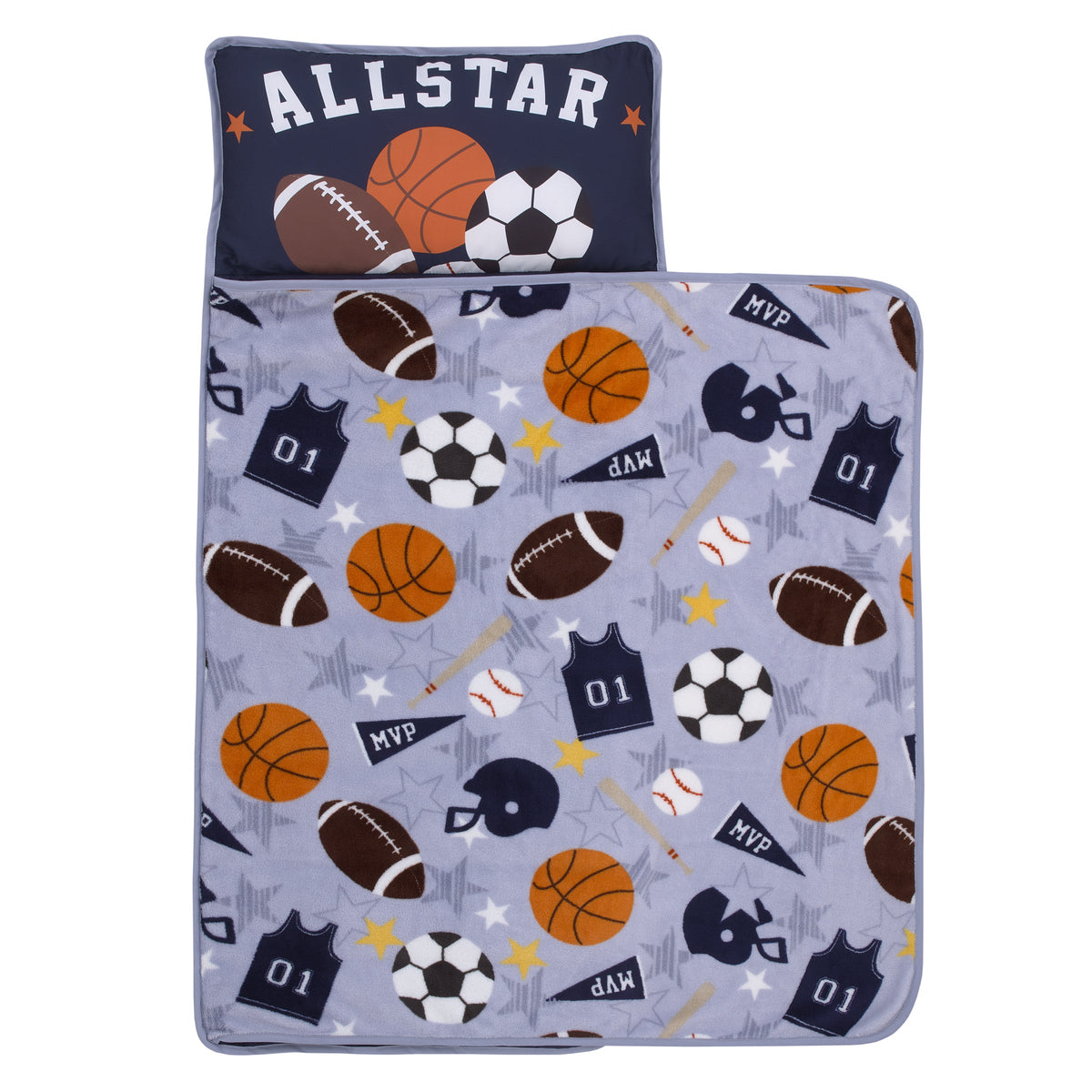 Sports Gray, Navy, Orange, and Brown Allstar Toddler Nap Mat