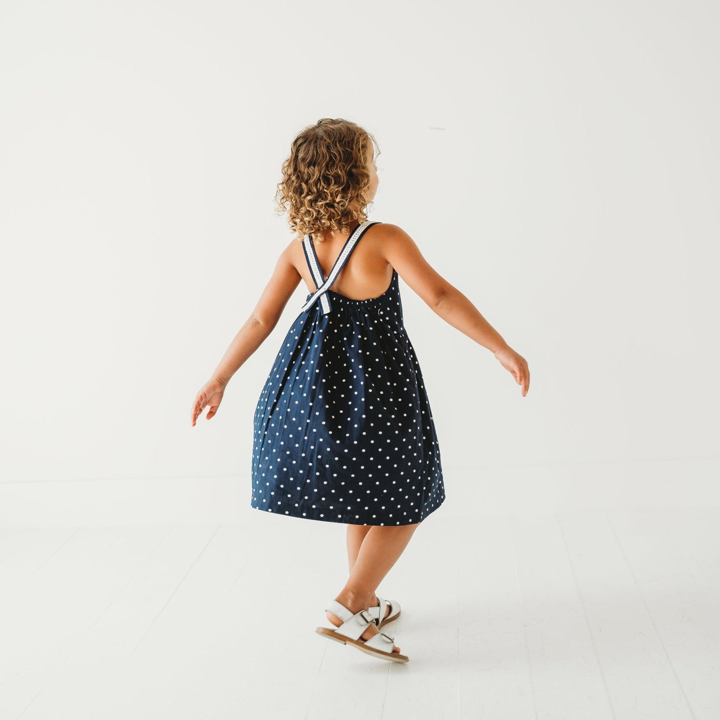 Starlit Nautical Breeze | Girls’ 100% Cotton Polka Dot Dress
