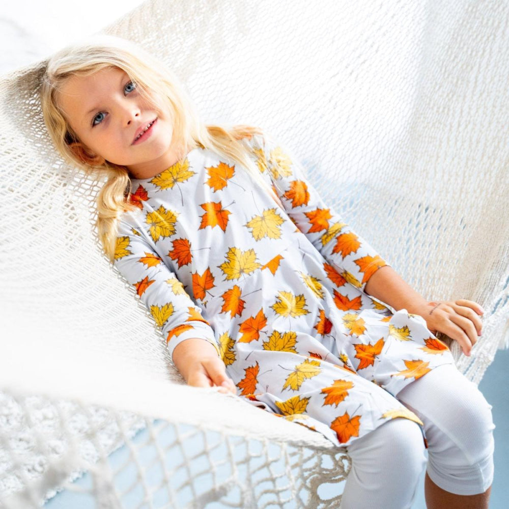 Swirly Girl Dress - Grey Leaves