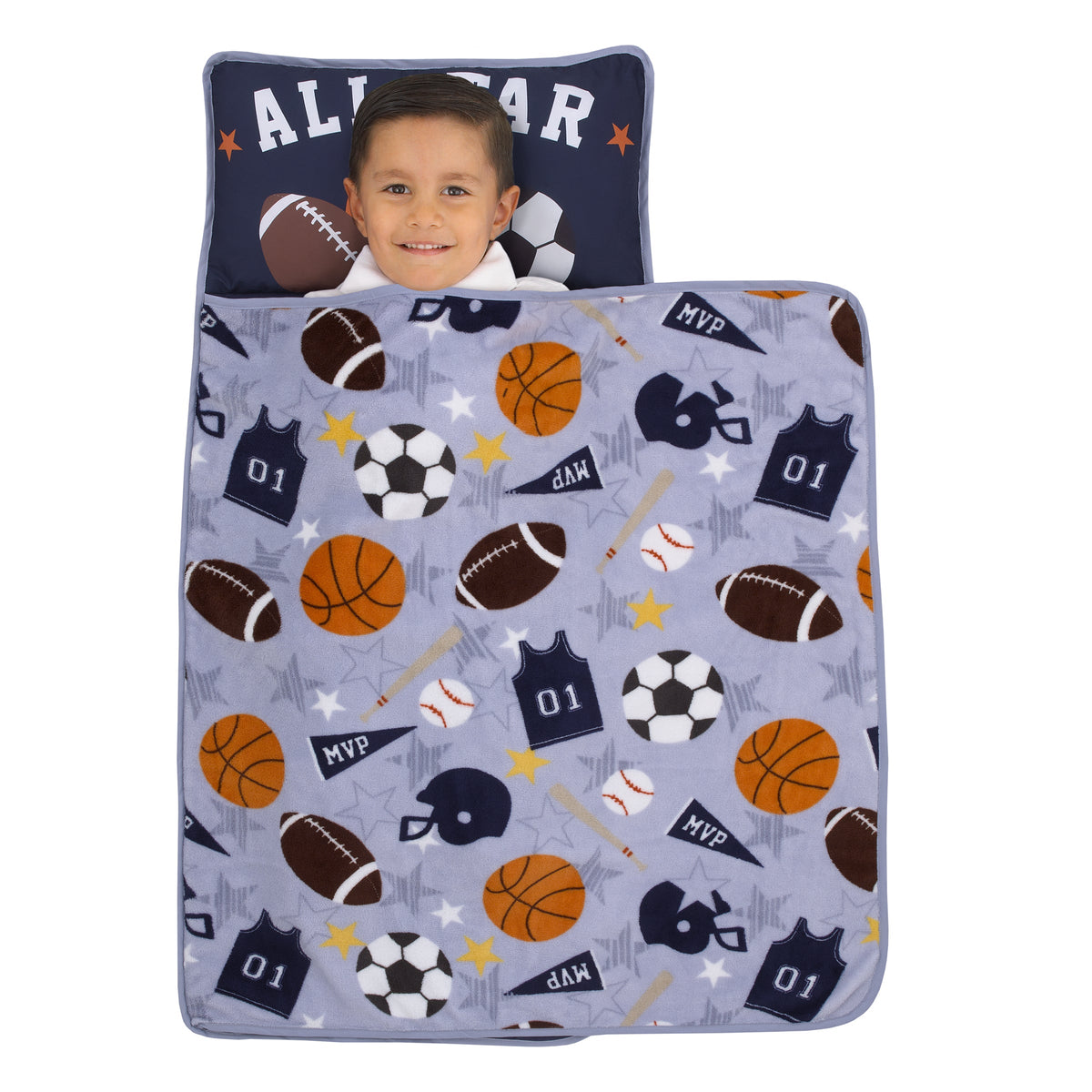 Sports Gray, Navy, Orange, and Brown Allstar Toddler Nap Mat