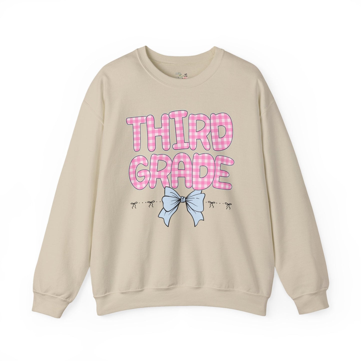 Third Grade Teacher Sweatshirt with Pink Gingham Letters