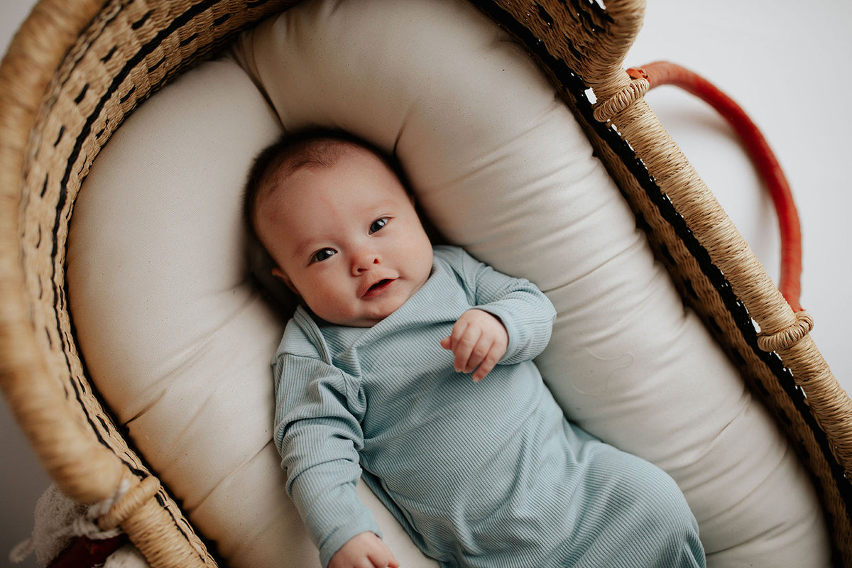 Blue Bird Ribbed Knotted Newborn Gown