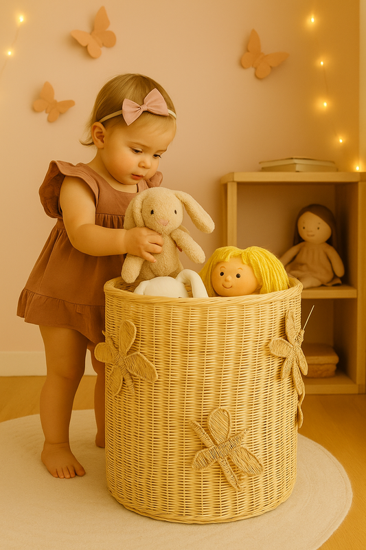 Flutter Wing Hamper Rattan Basket – Handwoven Boho Storage for Toys, Blankets & Laundry