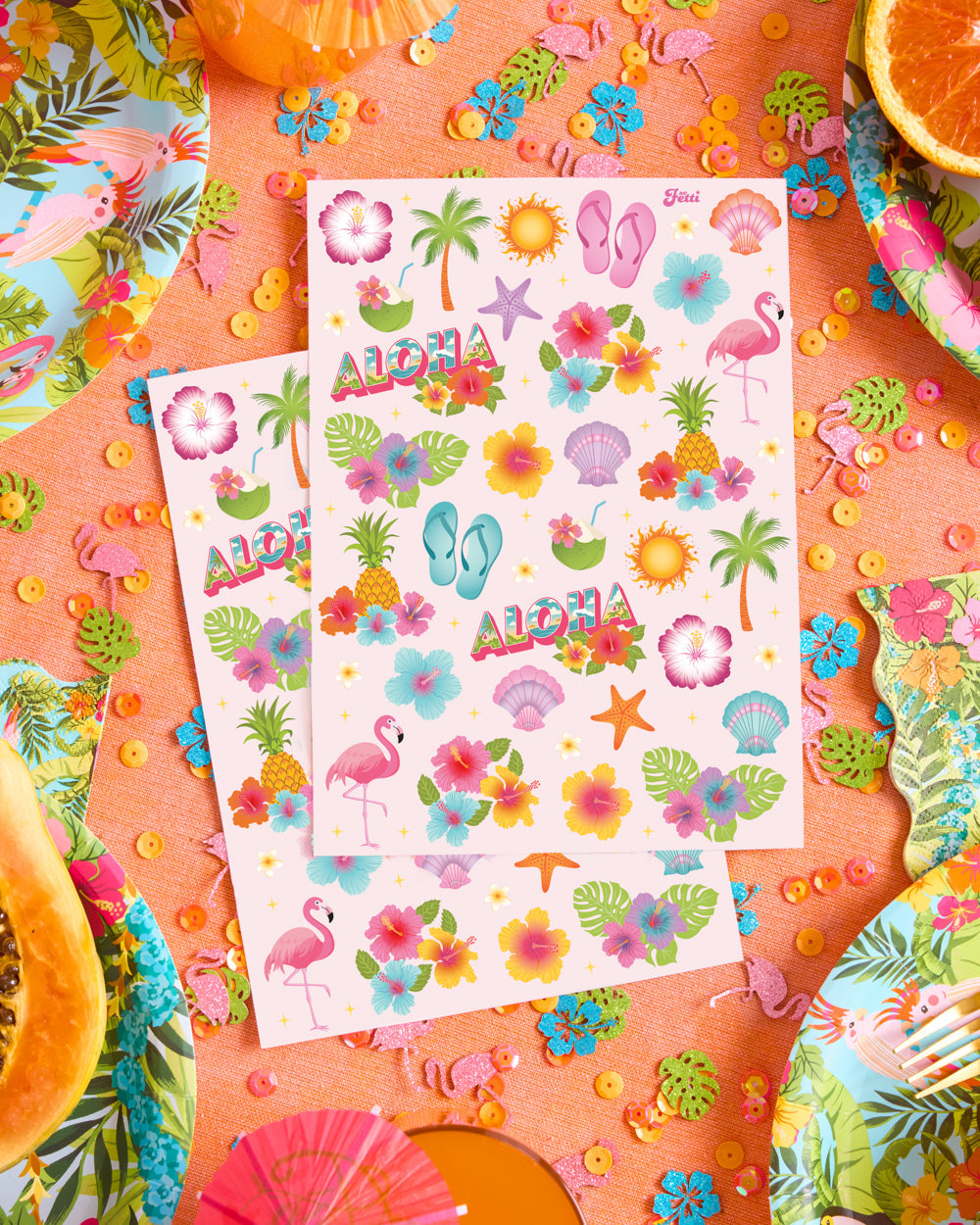 Tropical Glitter Tattoos - 2 temporary tattoo sheets