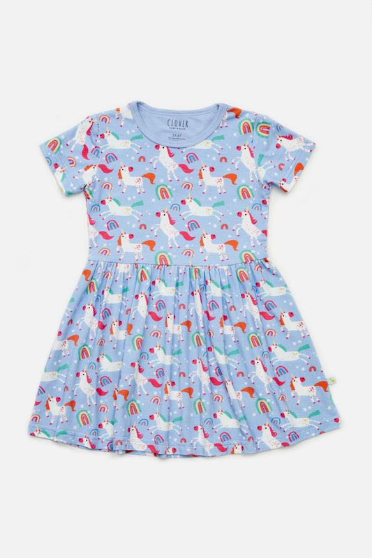 Stretchy Short Sleeve Twirl Dress - Unicorns