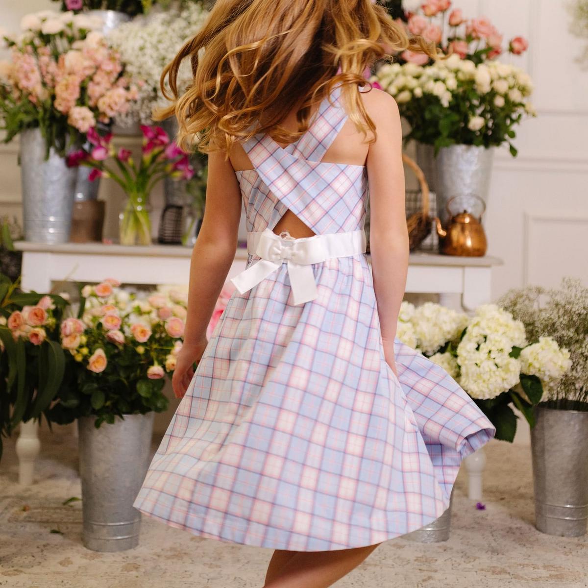 Organic Cross Back Party Dress - English Blue Plaid