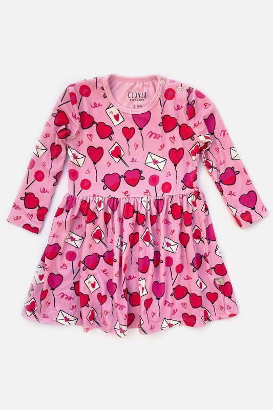 Stretchy Long Sleeve Twirl Dress - Heart Party