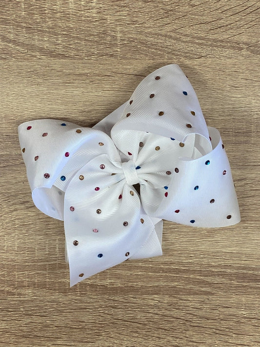 White with Rainbow Rhinestones Hair Bow