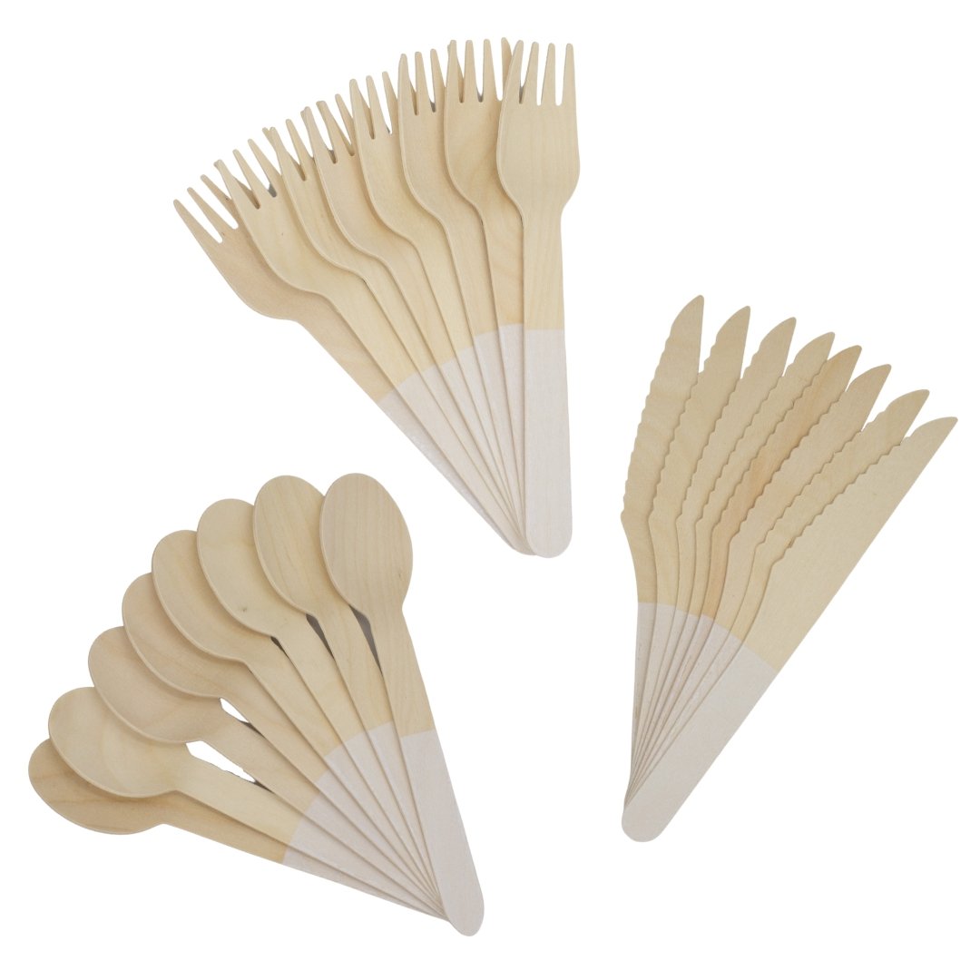 White Wooden Utensil Set – 24ct
