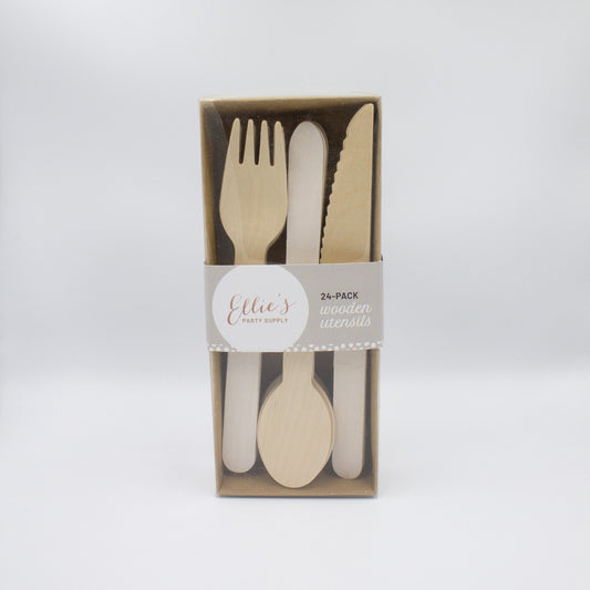 White Wooden Utensil Set – 24ct