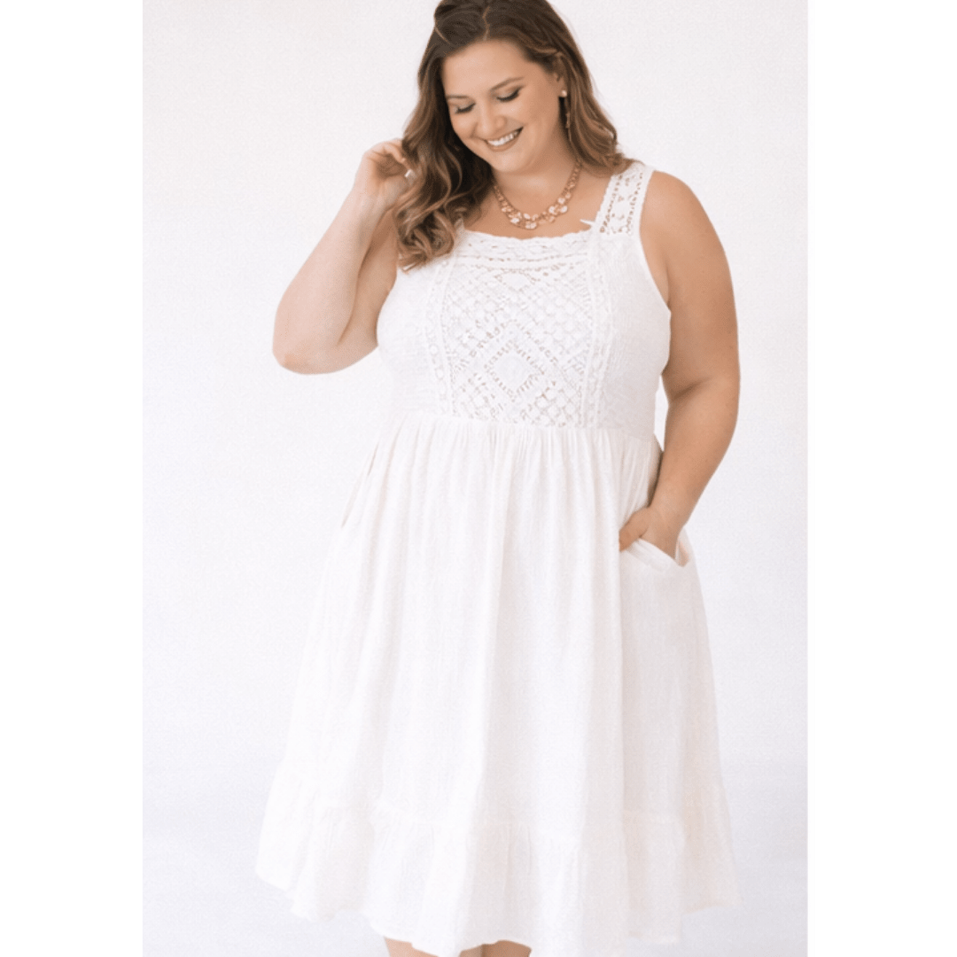 Soft White Crochet Dress - Women