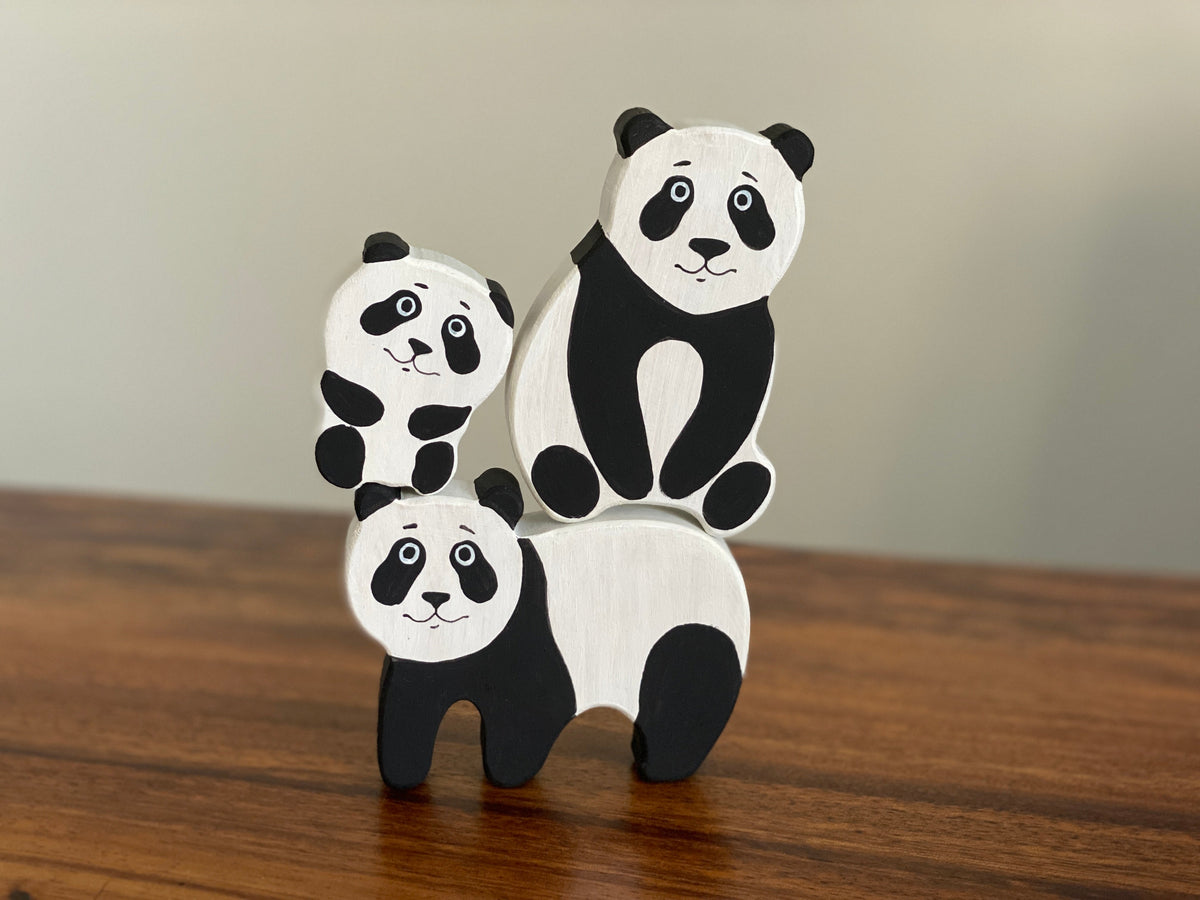 Wooden Panda Figurines Set of 3