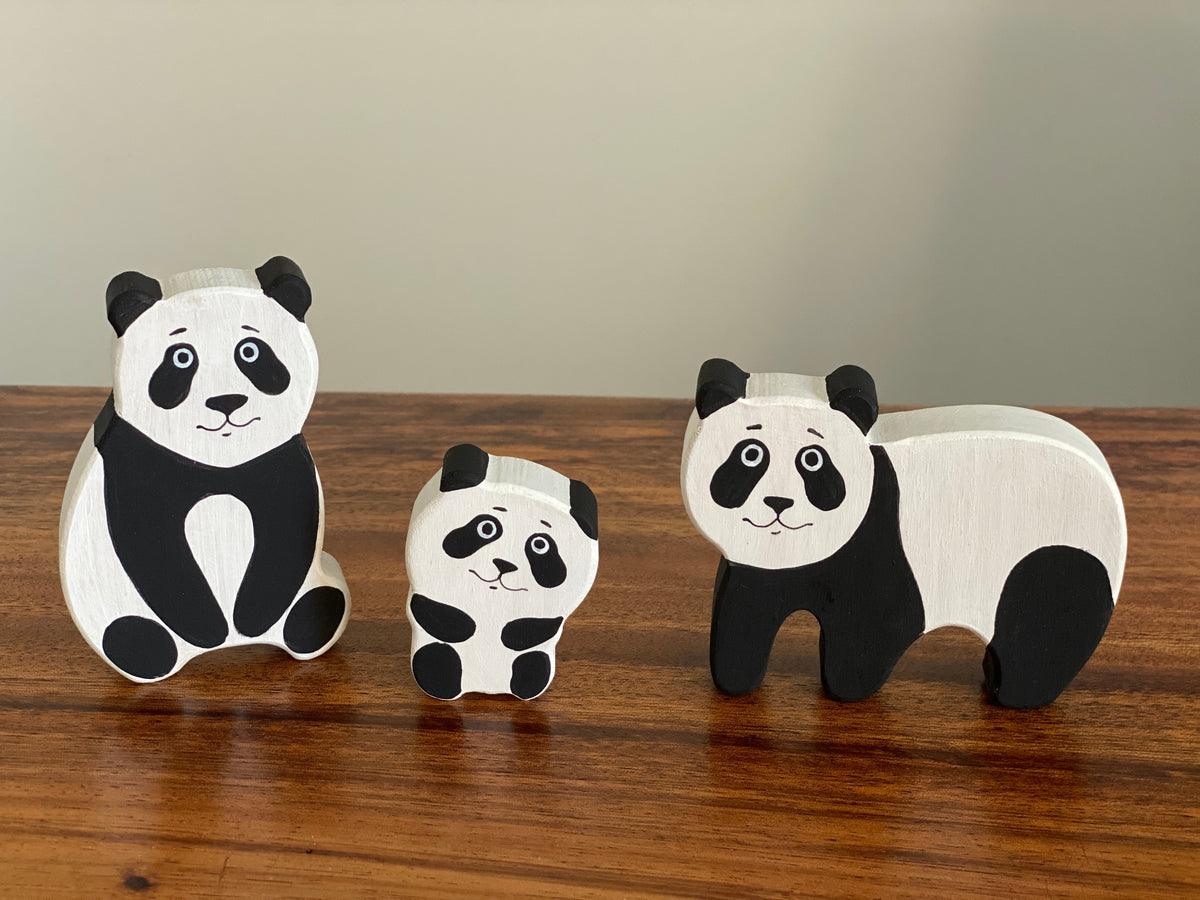 Wooden Panda Figurines Set of 3