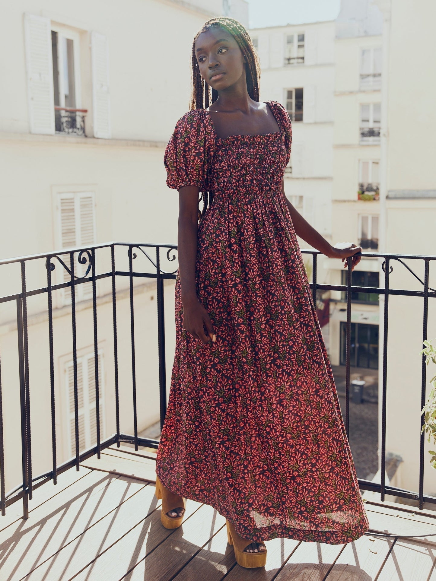 Aurora Puff Sleeve Maxi Dress - Faded Onyx/Light Ruby Floral