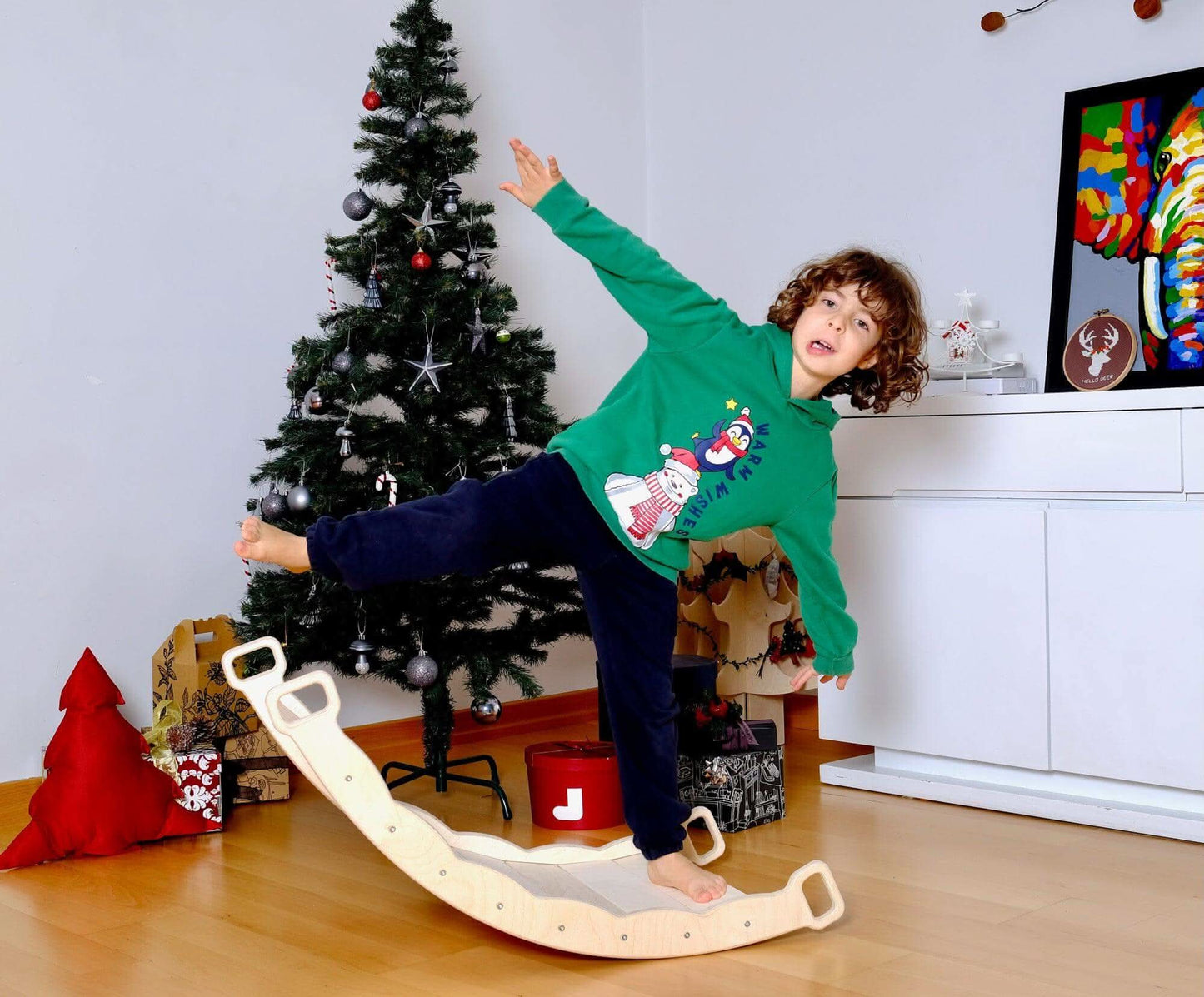 XL Wooden Balance Board for Toddlers Montessori Balance Toy with Pillow