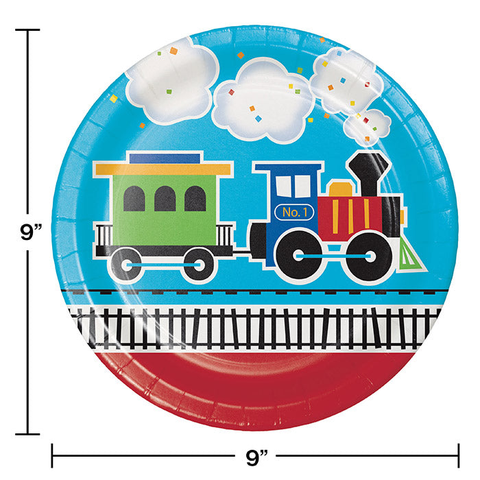 Bulk All Aboard Train Paper Dinner Plates (96 per Case)