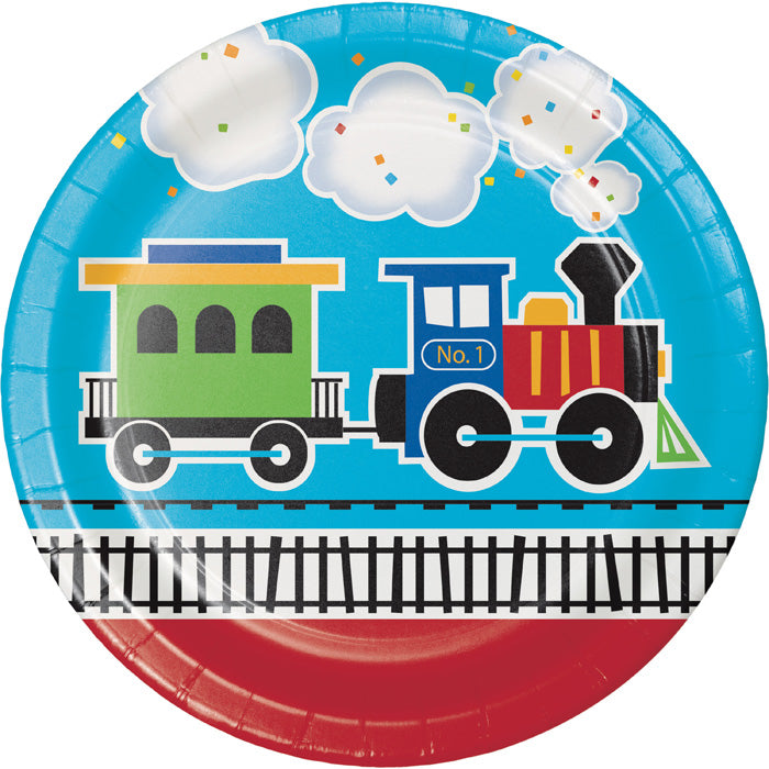 Bulk All Aboard Train Paper Dinner Plates (96 per Case)