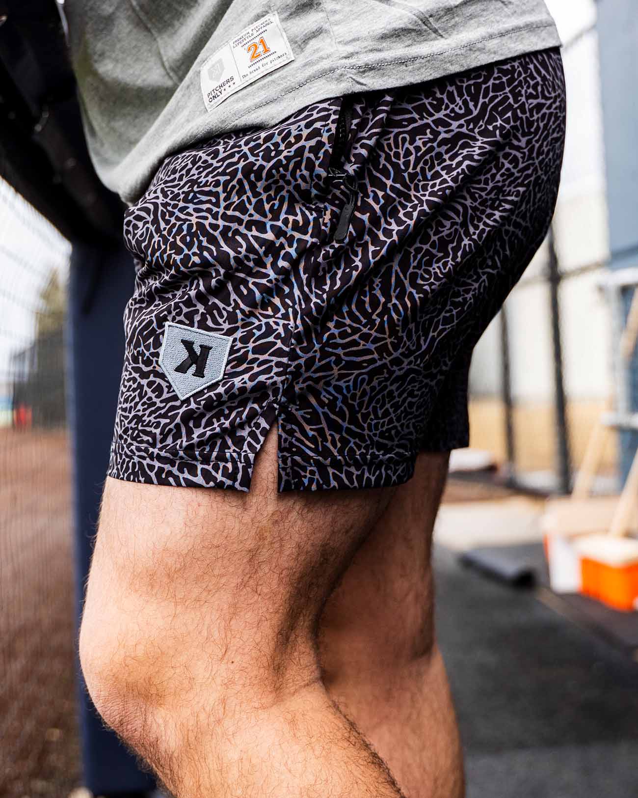 YOUTH Black/Gray Elephant Print Training Shorts